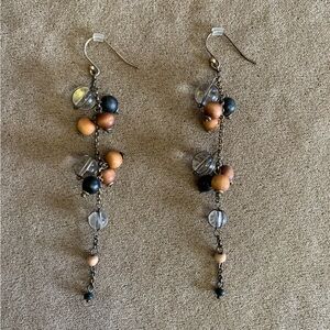 Lucky Brand Chain Earrings with Brown and Tan Beads.